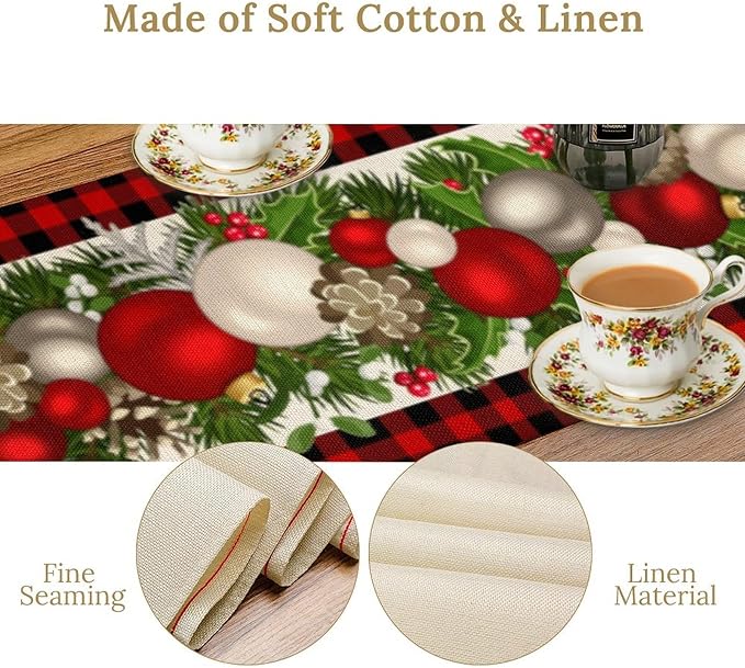 Christmas Table Runner,Seasonal Winter Xmas Holiday Farmhouse Table Cloth Kitchen Dining Table Decoration for Home Party Decor 13x70 Inch