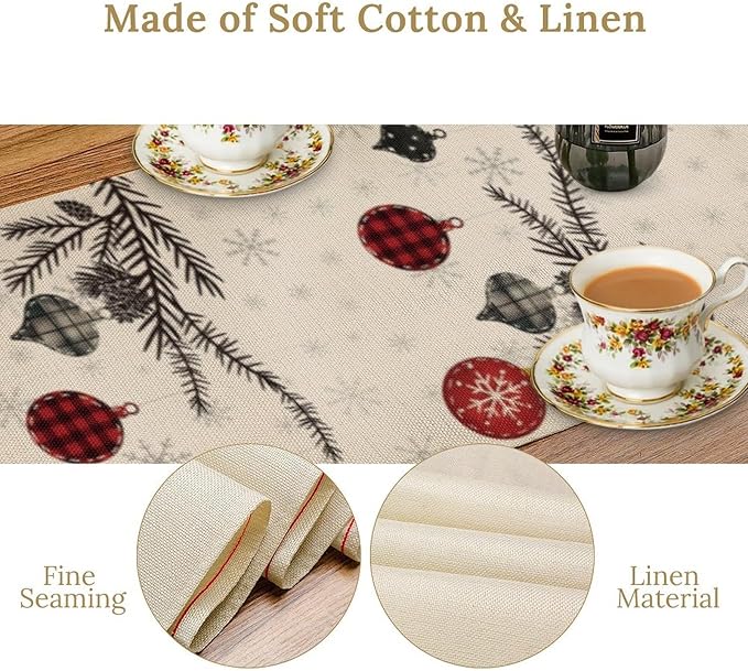 Merry Christmas Table Runner,Winter Xmas Holiday Kitchen Dining Table Decoration for Home Party Decor 13x60 Inch