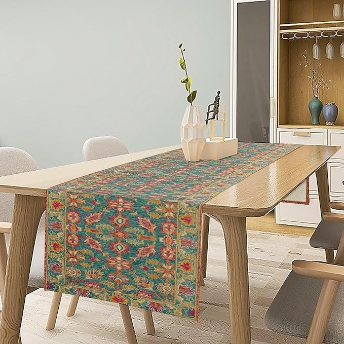 Vintage Boho Floral Table Runner, Rustic Country Farmhouse Teal Red Purple Flower Pattern for Home Kitchen Table Decor Dining Coffee Room Party Decor 13x72in
