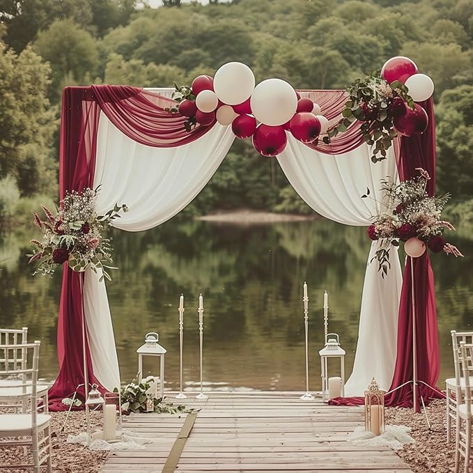 Wokceer Wedding Arch Draping 2 Panels 28.7" x 20FT Burgundy Sheer Fabric Backdrop for Ceremony, Birthday Party, Bridal Shower Decoration