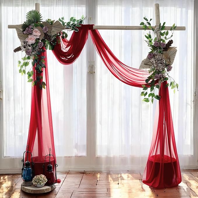 MDS Halloween Chiffon Draping Fabric - 2 Panel, 30" Wide x 100ft Long - Sheer Spooky Arbor & Canopy Drapery for Haunted House Backdrops, Party Ceilings, DIY Costumes & Themed Events - Apple Red