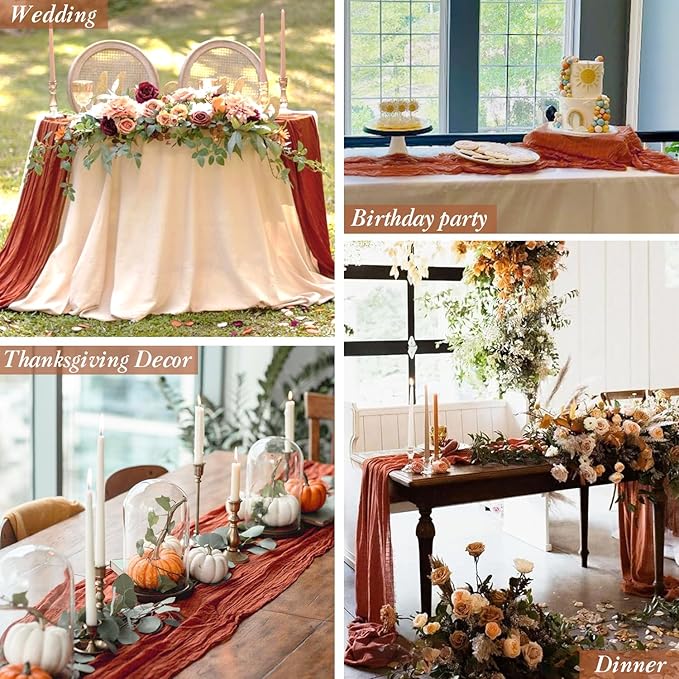 6 Pack Fall Table Runner Terracotta Cheesecloth Table Runner 10ft, Rustic Sheer Burnt Orange Gauze Cheese Cloth for Boho Wedding Decor Baby Shower Thanksgiving Table Decor