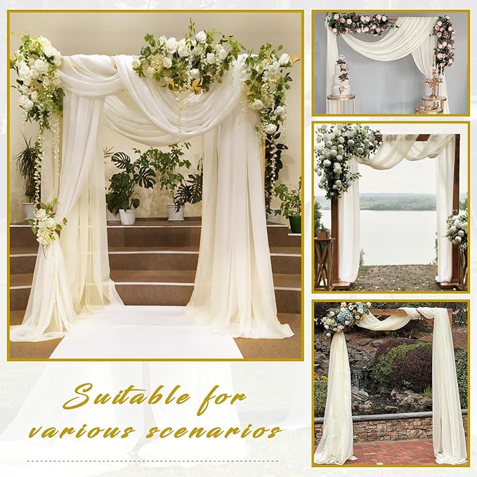 Wedding Arch Draping Fabric 2 Panels 20Ft Length x 28" Width Ivory Arch Drapes Chiffon Fabric Sheer Curtains Backdrop for Party Bridal Ceremony Ceiling Decor Wedding Stage Reception Decorations