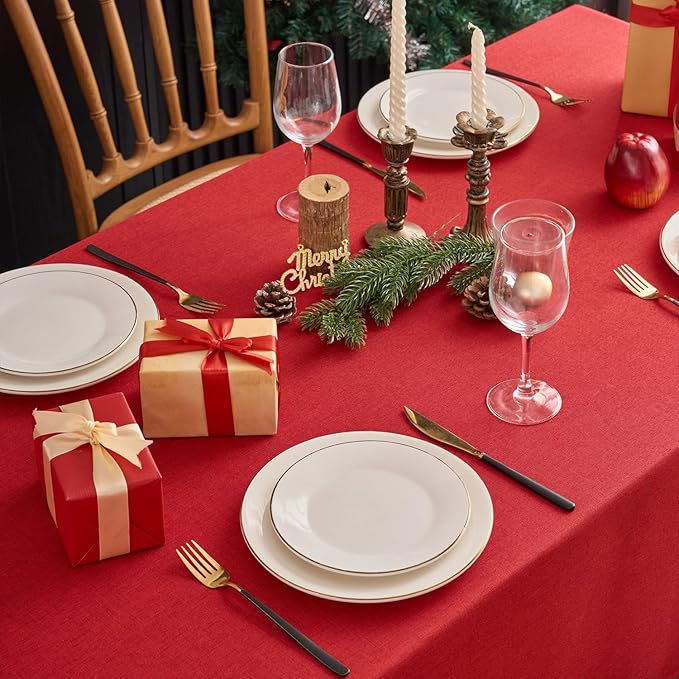 NLMUVW Red Linen Tablecloth Square, Christmas Table Cloth Water Resistant Table Cover for Kitchen Dining Coffee Party, 48 x 48 Inch