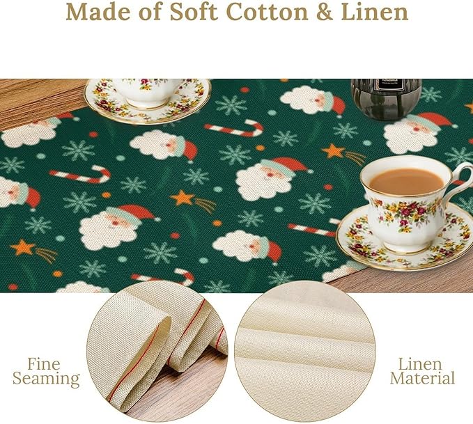 Christmas Table Runner,Seasonal Winter Xmas Holiday Green Table Cloth Kitchen Dining Table Decoration for Home Party Decor 13x36 Inch