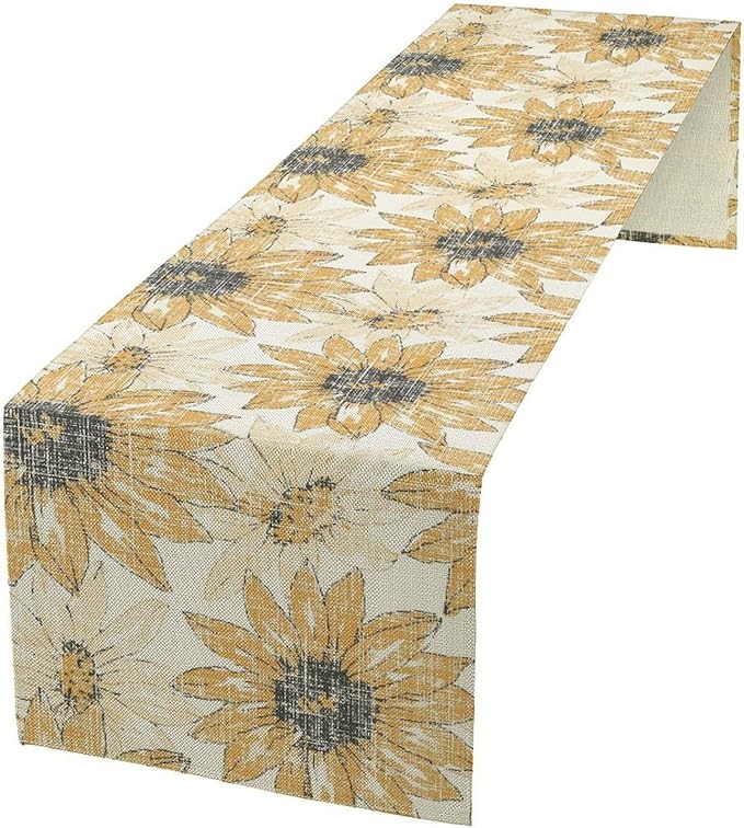 Chrysanthemum Vintage Floral Table Runner, Elegant Grunge Orange Sunflower Spring Summer Elegant Pattern Artichokes Flower Table Runner for Party Kitchen Dining Living Room Decor, 13x90 Inch