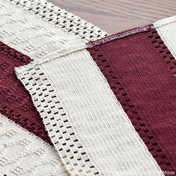 Artoid Mode Red Farmhouse Rustic Table Runner, Seasonal Holiday Hollow Kitchen Dining Table Decoration for Home Party Decor 12x120 Inch