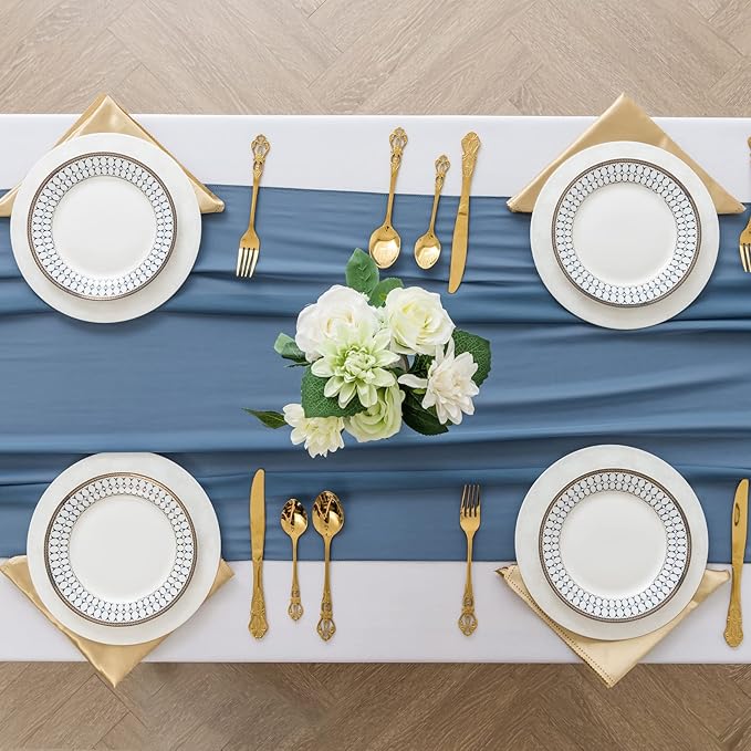 6Pack 9ft Chiffon Table Runner 14x108 Inch Sheer Romantic Table Runner for Wedding Birthday Party Bridal Shower Outdoor Decoration-Dusty Blue