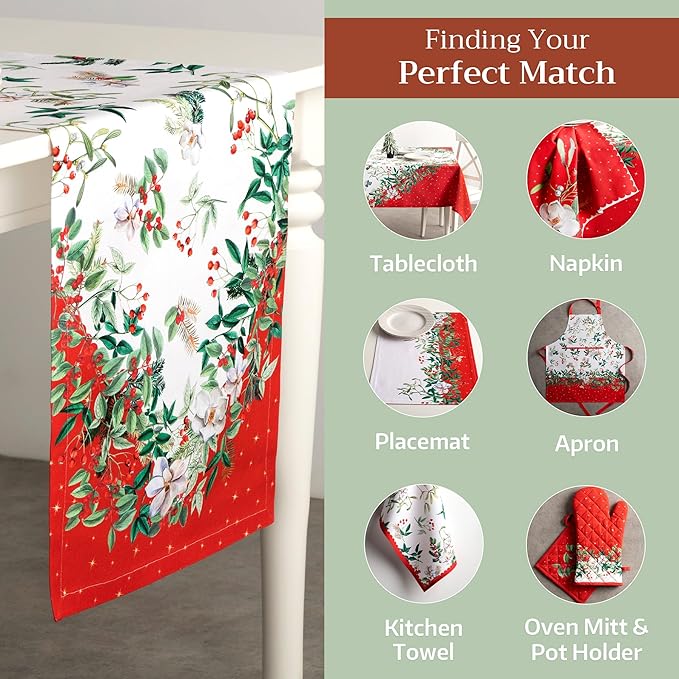Maison d' Hermine Table Runner 100% Cotton Double Layer Table Runners 108 inches Long for Thanksgiving Christmas Decorations Home Kitchen Dining Party Wedding (Noel, 14.5" x 108")