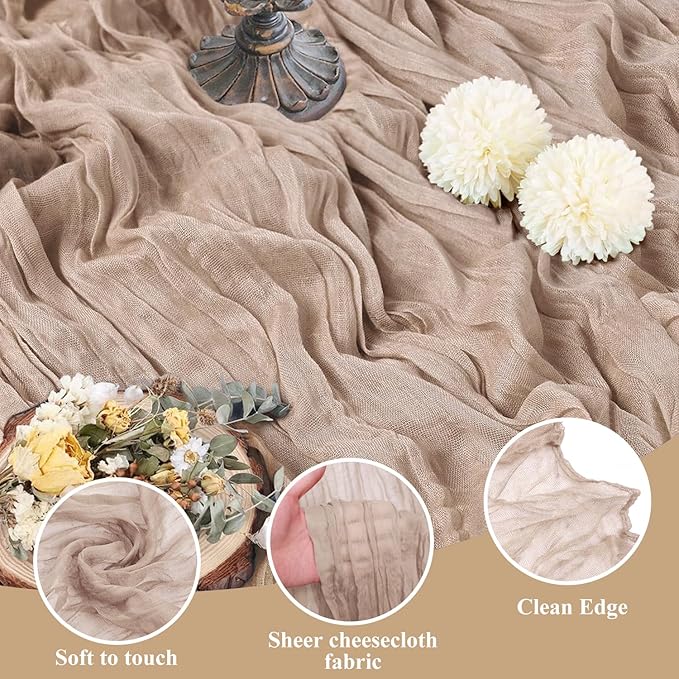 Asee'm 12pcs Cheesecloth Table Runner 120 Inches Long Nude Pink Boho Gauze Cheese Cloth Runner 10FT Rustic Sheer Table Runners for Christmas Wedding Party Baby Shower Spring Easter Decoration