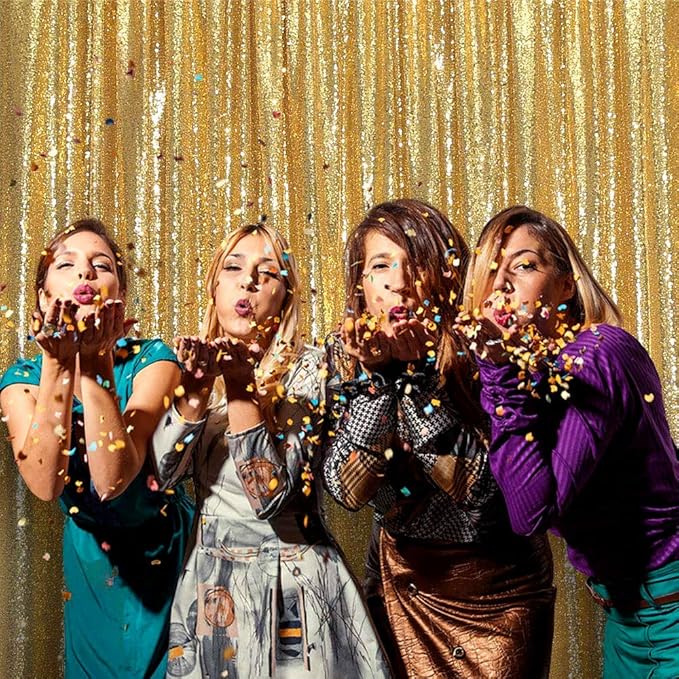 JYFLZQ Gold Sequin Backdrop Curtains 7ft x 7ft 1 Panel Glitter Photo Booth Backdrops Sparkly Photography Background Drapes for Parties Wedding Bridal Showers
