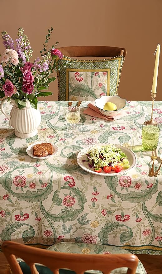 patdrea Designer Vintage Linen Rectangle Tablecloth,Leaves Breathable Pattern Floral Table Cloth,Decoration Table Cover for Kitchen Dining,Christmas,Tea Party,Thanksgiving,55"x79"-Cecilia a