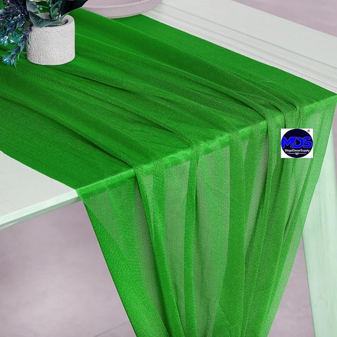 MDS Halloween Chiffon Table Runner - 25 Pack, 29 x 170 Inches, 14ft Each - Sheer Spooky Table Runners for Haunted House Parties, Trick-or-Treat Tables, Witchy Décor, Wedding & Events - Green