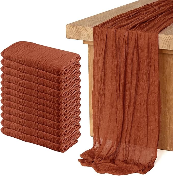 12 Pack Cheesecloth Table Runner, Runner Gauze Boho Wedding Decor Romantic Table Runner for Wedding Birthday Party(35" x 118") (Terracotta)