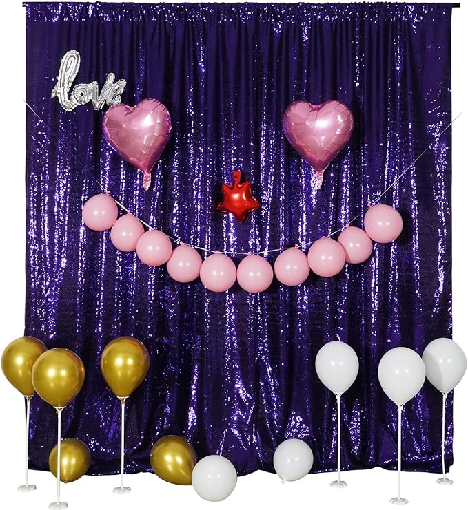 Poise3EHome 10Ft x 10Ft Purple Sequin Backdrop Curtain, Glitter Thick Satin Background Drapes, Sparkly Opaque Photography Curtain, Sequence Backdrop for Halloween Wedding Party Decor