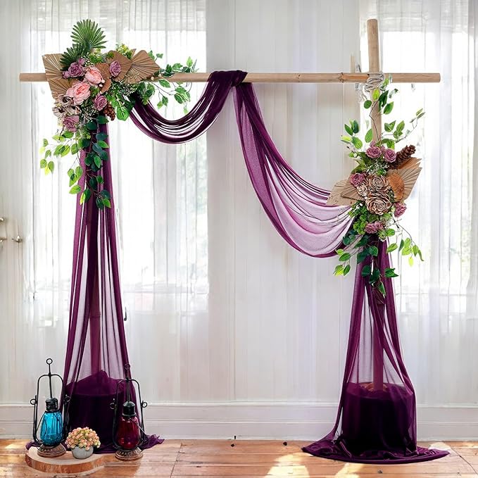 MDS Halloween Chiffon Draping Fabric - 2 Panel, 30" Wide x 20ft Long - Sheer Spooky Arbor & Canopy Drapery for Haunted House Backdrops, Party Ceilings, DIY Costumes & Themed Events - Eggplant
