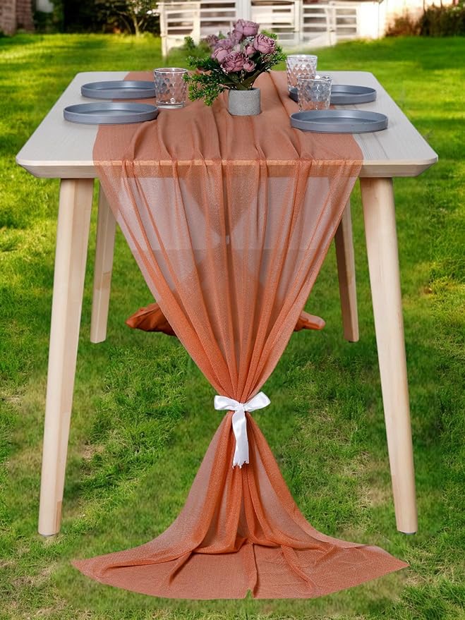 MDS 2 Pack 10ft Chiffon Table Runner 29 x 120 Inches Sheer Wedding Runner Romantic Rustic Table Runner for Wedding Decorations, Birthday Parties, Bridal Shower Party Arch Decor - Coral Peach