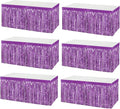 6 Pack 29x108 Inch Metallic Foil Fringe Tinsel Table Skirts Banner for Rectangle Tables Streamer Garland Backdrop for Wedding, Birthday, Parade Floats, Christmas Party Decoration(Light Purple)