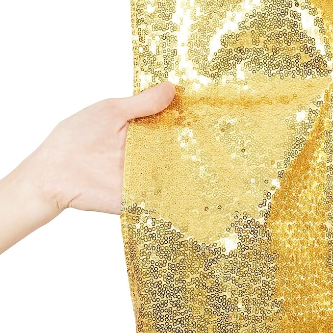 Poise3EHome 8Ft x 8Ft Gold Sequin Backdrop Curtain, Glitter Thick Satin Background Drapes, Sparkly Opaque Photography Curtain, Sequence Xmas Thanksgiving Backdrop for Wedding Party Holiday Decor