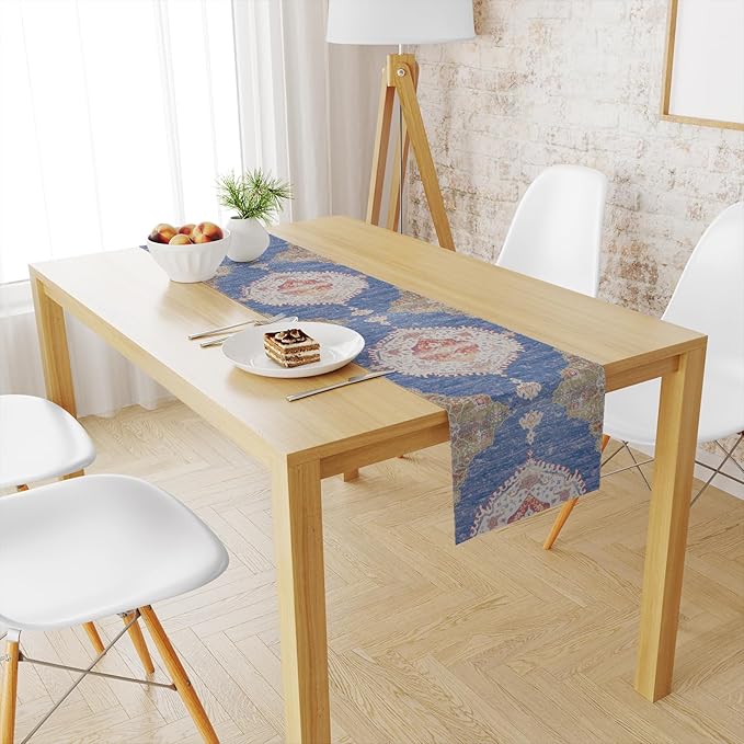 Snycler Table Runner Boho Table Runners Vintage Elegant Farmhouse Table Center Linen Decor for Home Dining Party Entrance (13x108 Inch) Navy Blue