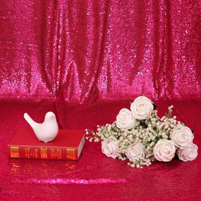 Eternal Beauty Hot Pink Sequin Backdrop, 7x7 Ft Glitter Background Curtains for Shimmer Photography Party Wedding Birthday Back Drop Decor