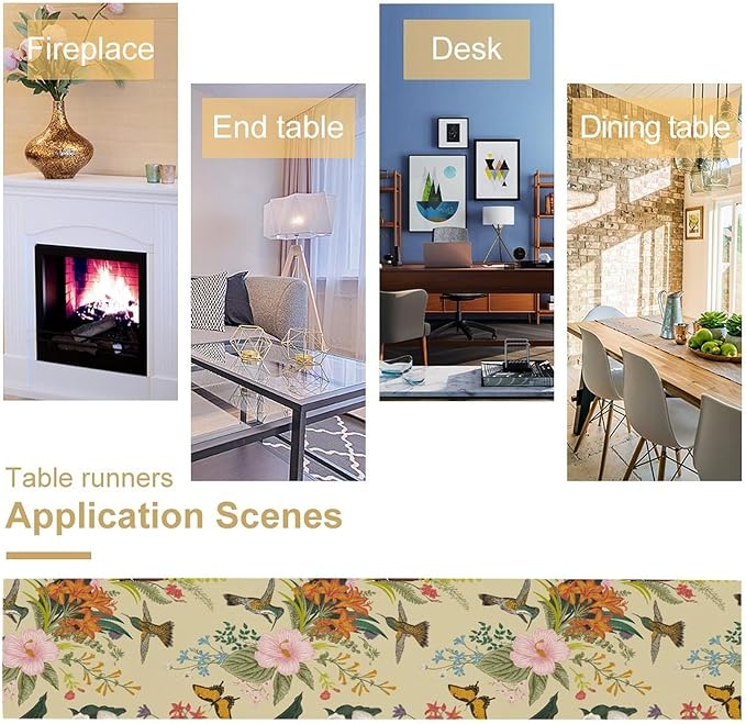 Brown Bird Floral Table Runner Spring Flower Kitchen Table Decoration Suitable for Family Dinner Decoration 13x36 Inch