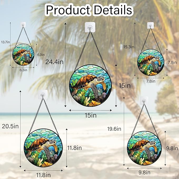 Stained Glass Window Hanging - Cute Sea Turtle Suncatcher for Door Garden Yard Blue Ocean Sun Catchers Decor Christmas Mother's Day Birthday Children's Gifts for Women Mom Nana Friend 6.3 in