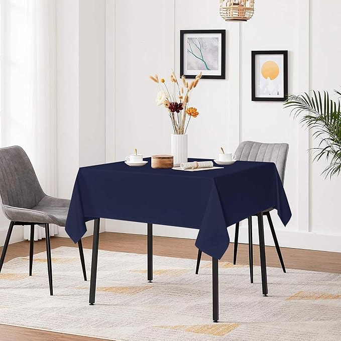 sancua Square Tablecloths 85x85 Inch, 2 Pack - Navy Blue Fabric Table Cloth for Square or Round Tables, Washable Polyester Table Cover for Outdoor Party, Birthday, Buffet, Resturant