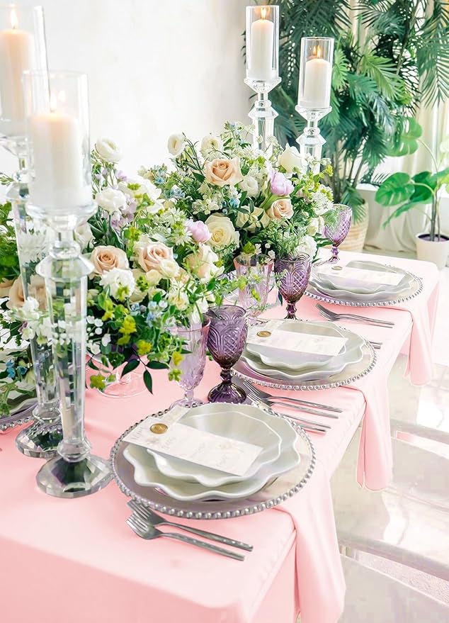 12 Pack Pink Tablecloths for Rectangle Tables 60 x 102 Inch Pink Polyester Tablecloth 6 Foot Rectangle Table Cloth Washable Fabric Table Cover for Party Wedding Banquet Restaurant Events