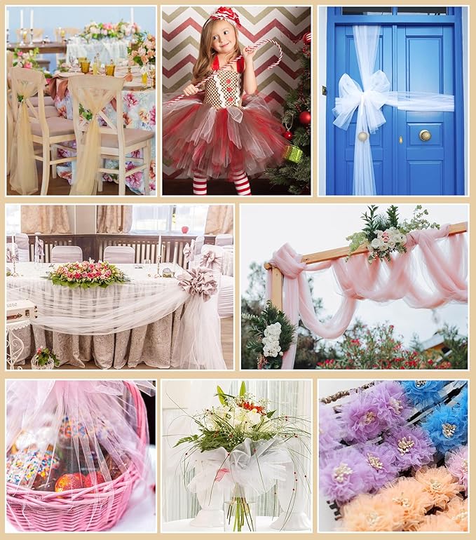 Tulle Fabric Roll, 54" x 10 Yards (30FT) Tulle for Wedding Christmas Decorations Pew Bow Tutu Party Backdrop Baby Shower Table Skirts Gift Wrapping Garden Netting (Soft Sand)