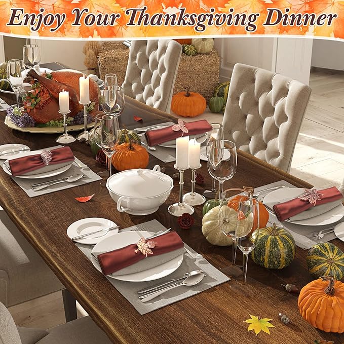 Remerry 8 Pcs Thanksgiving Napkin Ring Harvest Fall Leaf Pumpkin Holders Retro Alloy Metal Napkin Ring Buckle for Thanksgiving Wedding Table Supplies(Leaf and Pumpkin)