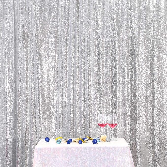 Eternal Beauty Silver Sequin Backdrop, 7x7 Ft Glitter Background Curtains for Shimmer Photography Party Wedding Birthday Back Drop Decor