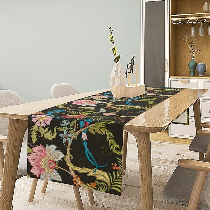 Floral Butterfly Table Runner Seasonal Spring Flower Bird Table Decoration Table Runner for Home Party Decoration 13x60 Inch