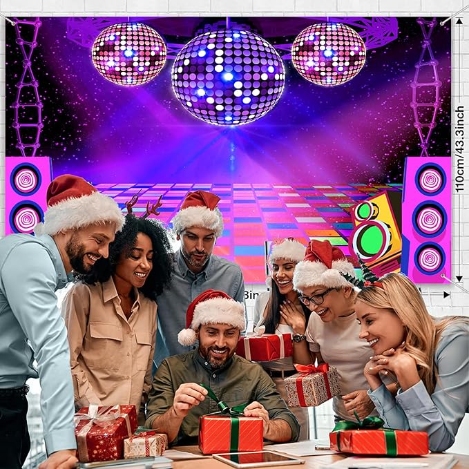Dance Party Backdrop Retro 80s 90s Theme Stage Dance Ball Music Birthday Party Decoration DJ Photography Background 8 x 6 ft for Baby Shower Picture Photo Shoot Polyester Fabric, Red