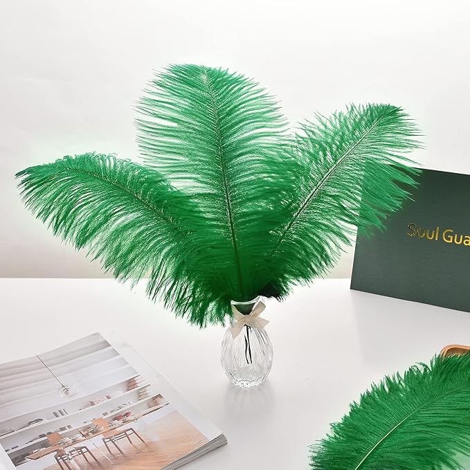 Ballinger Green Ostrich Feathers Bulk - 24pcs 10-12inch Feathers for Vase, Wedding Party Centerpieces Mardi Gras Decorations and Home Decor