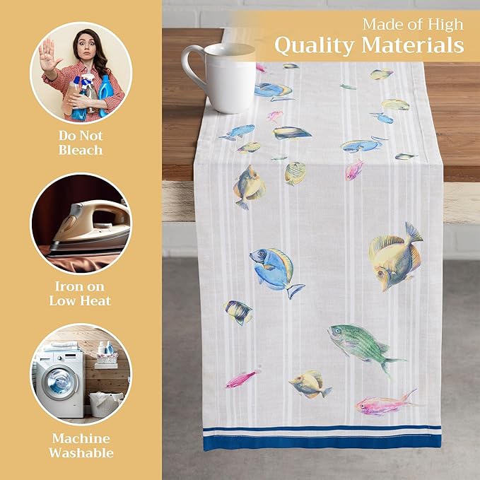 Maison d' Hermine Table Runner 100% Cotton Double Layer Table Runners 72 inches Long Decorative for Home Kitchen Dining Party Baby Shower Wedding Bridal Shower Spring Summer (Poisson, 14.50" x 72")