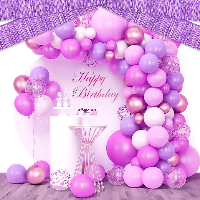 6 Pack 10 Feet Light Purple Foil Fringe Garland Metallic Tinsel Streamers Banner Wall Hanging Curtain Backdrop for Parade Floats, Birthday, Graduate, Mother's Day, Wedding Party Decoration