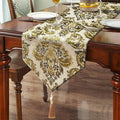 Large Dinner Room Table Runner Jacquard Chenille Luxury Floral Tablecloths Beige (13*120 inch)