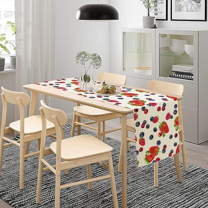 Strawberry Table Runner Spring Summer Fruit Wild Berry Forest Garden Dinner Runner for Farmhouse Party Holiday Home Kitchen Dining Table Decor 13x120