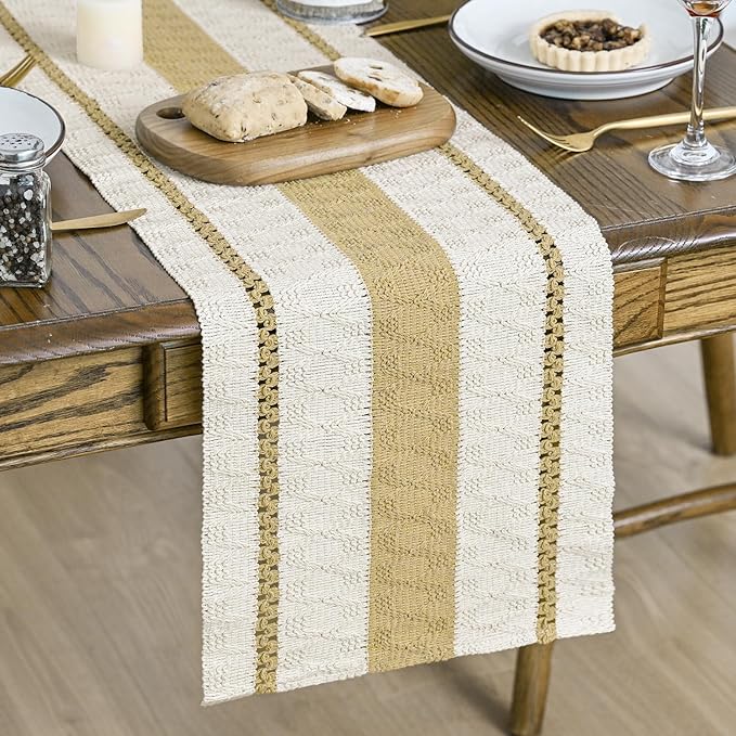 Artoid Mode Burlap Brown Farmhouse Woven Rustic Table Runner, Seasonal Holiday Hollow Kitchen Dining Table Decoration for Home Party Decor 12x120 Inch