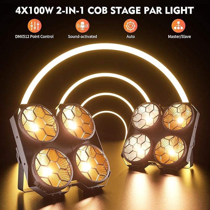 Stage Lights, 4X100W COB Spotlight LED Par Can Retro Lights, 2 in 1 Cool White & Warm White DMX512 Sound Activated Blinder Uplights for Events Parties Wedding Church Concert Studio Show Dance - 8Packs