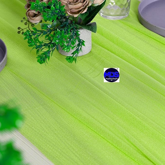 MDS Halloween Chiffon Table Runner - 1 Pack, 29 x 170 Inches, 14ft Each - Sheer Spooky Table Runners for Haunted House Parties, Trick-or-Treat Tables, Witchy Décor, Wedding & Events - Parrot Green