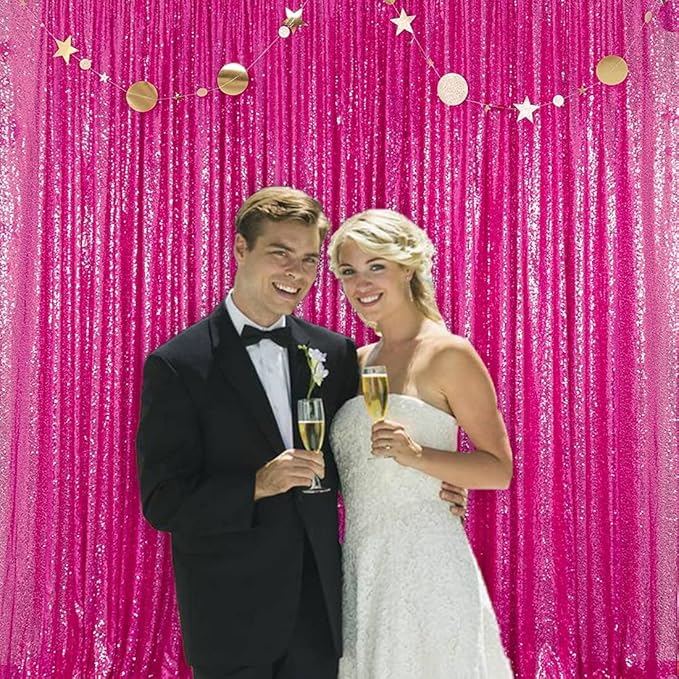 JYFLZQ Hot Pink Sequin Backdrop Curtain 10x10ft Fuchsia Glitter Photo Booth Photography Backdrop Background Shimmer Wall Backdrop Party Decorations