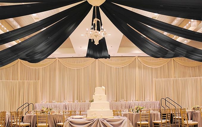6 Panels Black Ceiling Drapes for Wedding 5ftx20ft Ceiling Drapes Wedding Arch Draping Fabric Cheesecloth Sheer Curtain Romantic Ceiling Decorations for Weddings Party Banquet Ceremony Stage