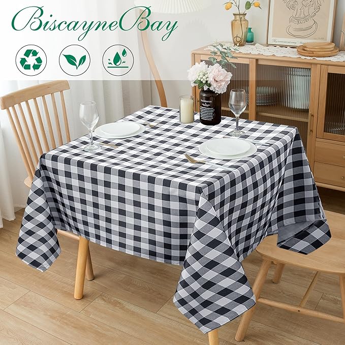 Biscaynebay Fabric Tablecloths 70x70 Square, Black/Grey Scottish Plaid Card Table Cloth Folding Table Cover Water Resistant for Dining, Kitchen, Wedding and Parties, etc Machine Washable