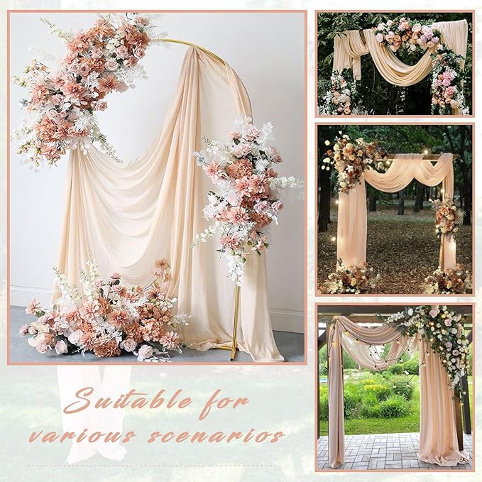 2 Panels 20Ft Length x 28" Width Light Peach Wedding Arch Draping Fabric Arch Drapes Chiffon Fabric Sheer Curtains Backdrop for Party Bridal Decorations Wedding Ceremony Ceiling Stage Reception Decor