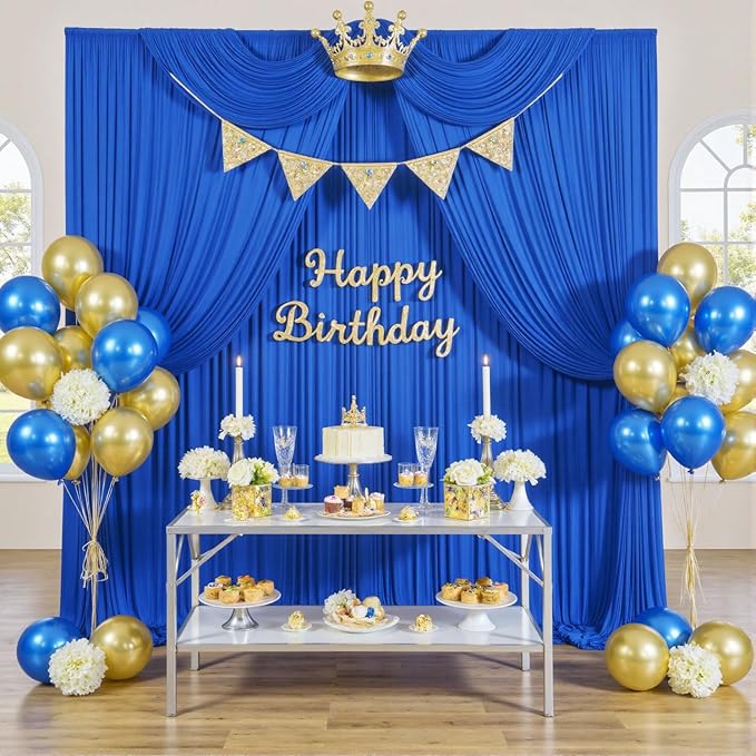 30ftx12ft Wrinkle Free Royal Blue Backdrop Curtain, 6 Panels 12FT Height Royal Blue Wedding Backdrop Drapes, Silky Polyester Back Drop Cloth for Birthday Photography Background Party Backdrop Draping