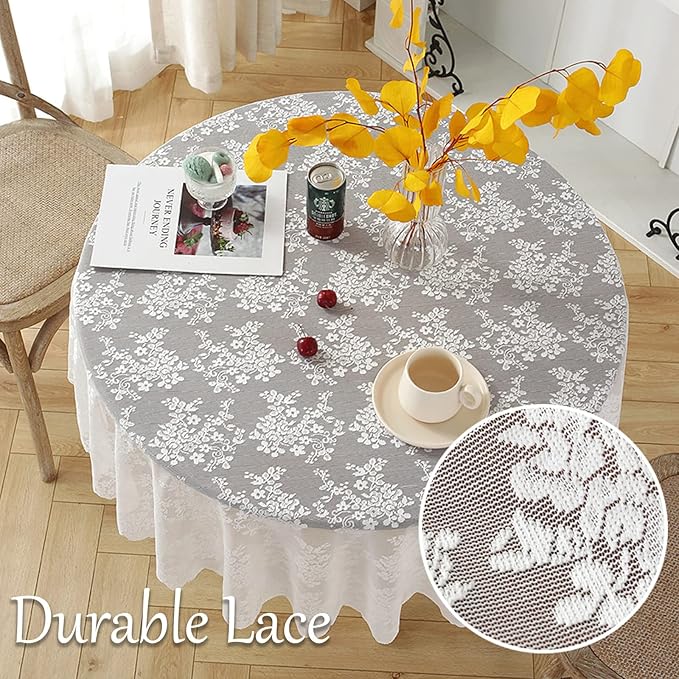 Jeloris Round Lace Tablecloth with Elegant Scalloped Bottom for Any Special Event Such as Wedding, Birthday Party, Baby Shower, Anniversary (48 inch, Style 1)