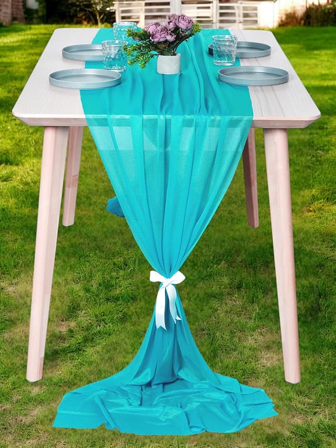 MDS Halloween Chiffon Table Runner - 15 Pack, 29 x 170 Inches, 14ft Each - Sheer Spooky Table Runners for Haunted House Parties, Trick-or-Treat Tables, Witchy Décor, Wedding & Events - Peacock Blue