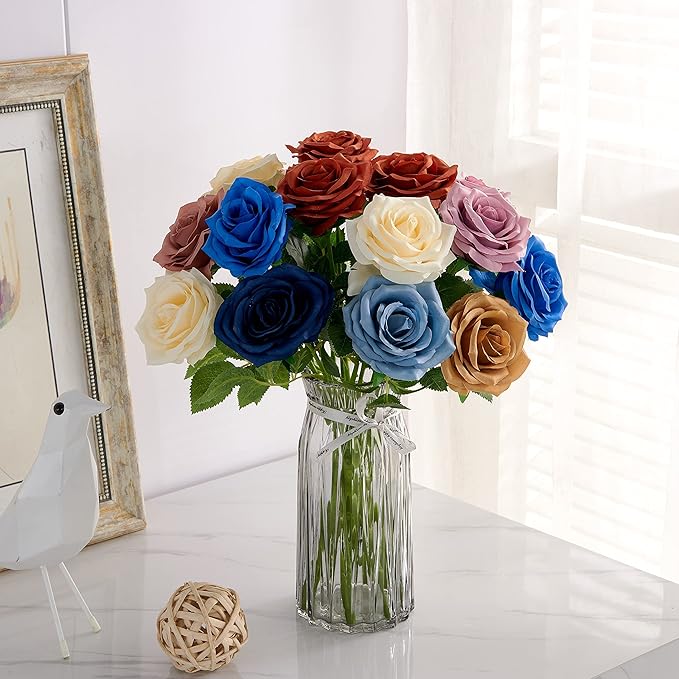 Artificial Rose 10pcs Open Flower Bouquet Faux Rose Stems for Wedding Arrangement, Bridal Bouquet, Centerpiece, Fake Faux Silk Flowers (Mauve)